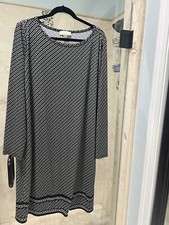 Michael Kors Women MIDI Dress Chain Print Black White Gray LongSleeve 2x $198
