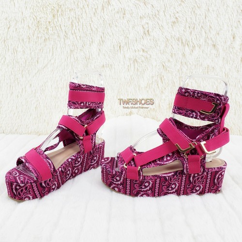Bandana 2" Plataforma Arnés Correa Sandalia Zapatos EE. UU. 6-11 Fucsia Rosa Bandanna - Imagen 8 de 11