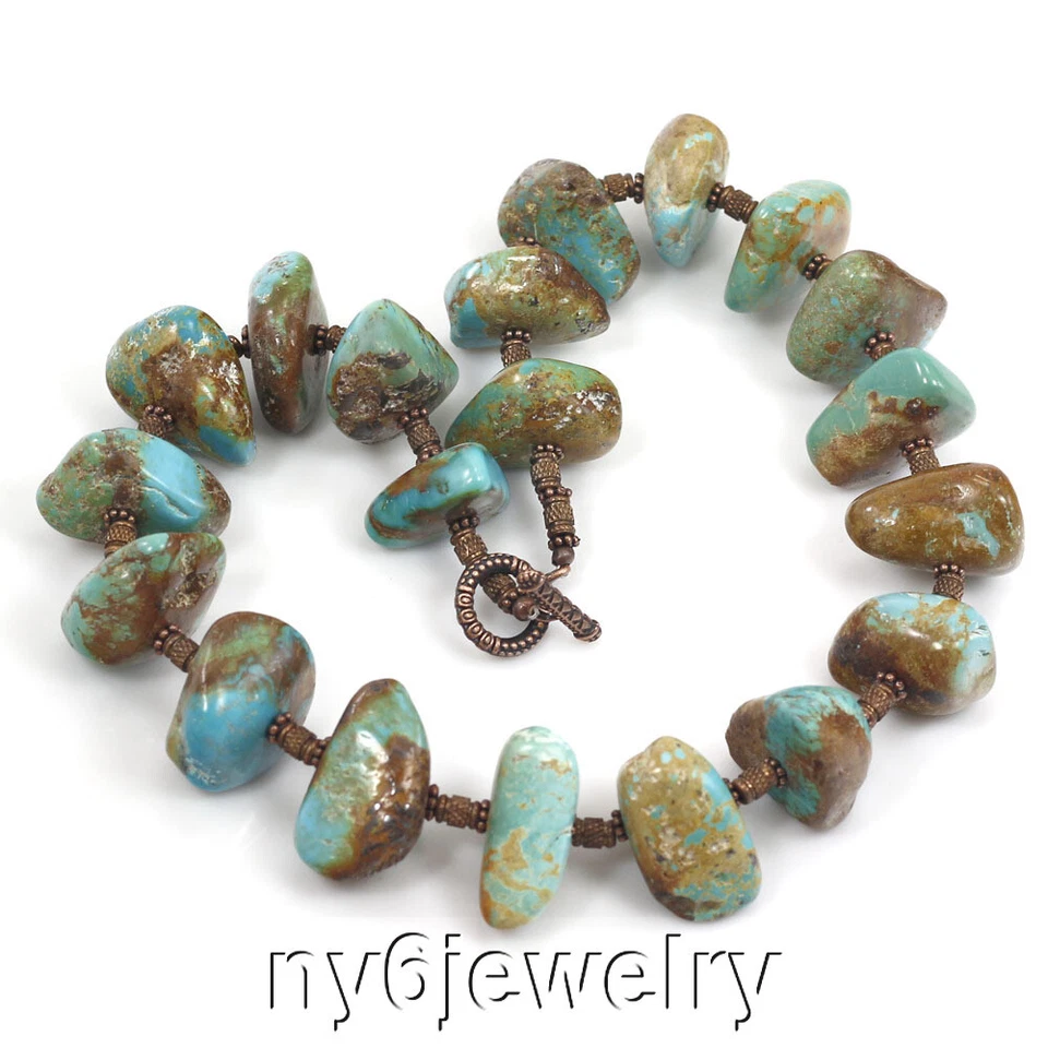 Ожерелье длинное навахо XL натуральный синий бирюзовый грубый самородок медь переключатель 20 дюймов - Изображение 2 из 4