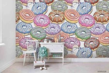3D Donuts Seamless Wallpaper Wall Mural Removable Self-adhesive Sticker349