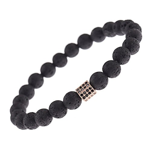 Natural Stone Beads Lava Bracelets Luxury CZ Paved Six Wheel Column Mens Braclet - Picture 4 of 50
