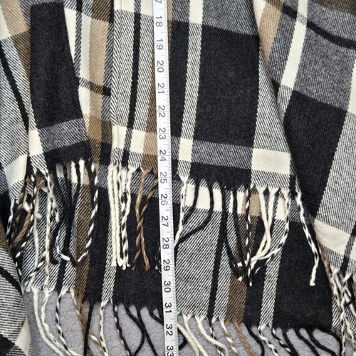NEW Marley Lilly Poncho Wrap - Charcoal, Tan, Ivory Plaid - Fringe Travel Warmth - Picture 7 of 7