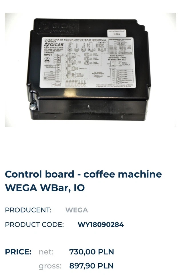 Placa de control Gicar 9.5.33.36G - cafetera WEGA WBar Dosatura IO Foto 3 de 4