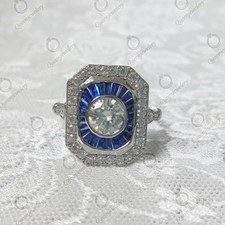 2 Ct Round Cut  Sapphire CZ Art Deco Antique Style Wedding Ring 925 Silver