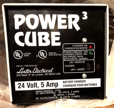 WHEEL CHAIR BATTERY CHARGER Power Cube 3, 24 Volt 5 Amp Lester Electric # 17750