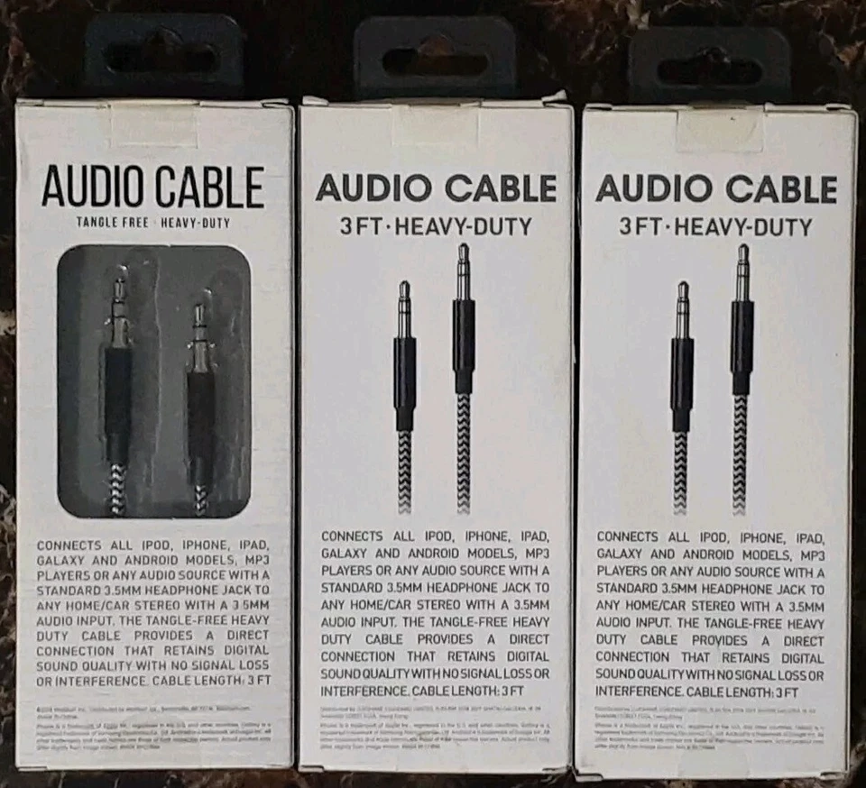 3.5mm Braided Male-Male Audio Cords 3ft. Some I-Phone & Android Comp. [Lot of 3] - Image 2 of 4