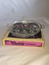 Vintage Federal Glass WINDSOR Clear 2 Part Divided Relish Dish Tidbit Plate &Box