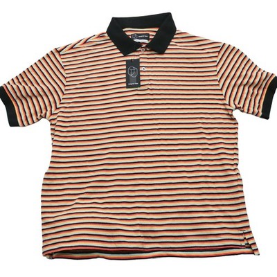 Original Use Men's Striped Polo Shirt Short Sleeve Black Orange Yellow Size M