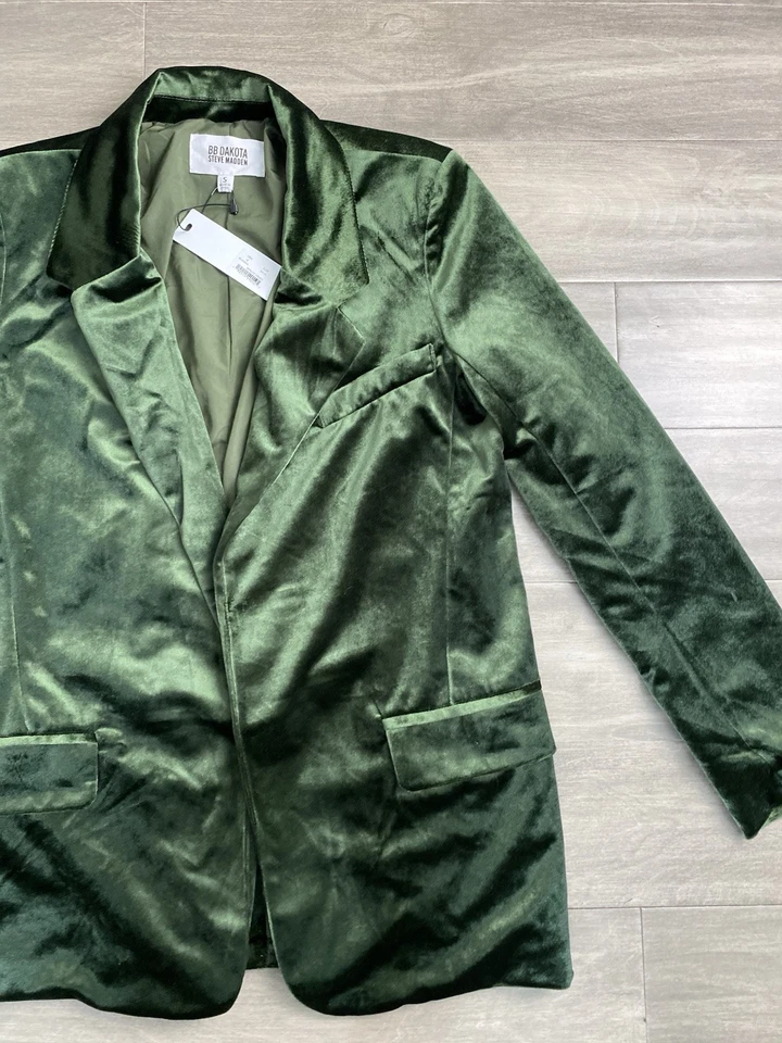 Blazer BB Dakota Para Mujer Verde Terciopelo Terciopelo Traje Chaqueta Elegante Fiesta Talla S Foto 3 de 4