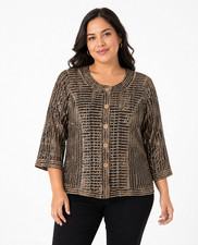Chico's Women's Brown Striped Button Up Blazer ligth Jacket Size 3 XL