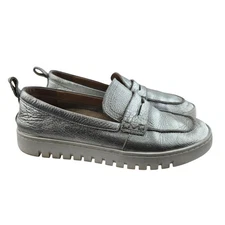 Vionic Uptown Penny Loafers Metallic Silver Leather Womens 8.5 Slip On Casual