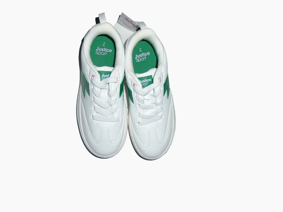Justice Sport Girls White GMG Platform Sneaker with Green Detail Size 2 - Image 2 of 4
