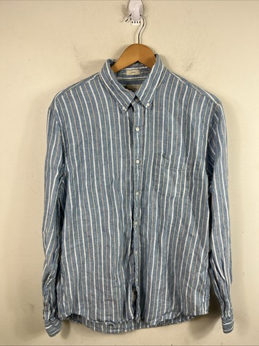 J Crew Men’s 100% Irish Linen Baird Mcnutt Button Down Shirt Striped Slim Fit L