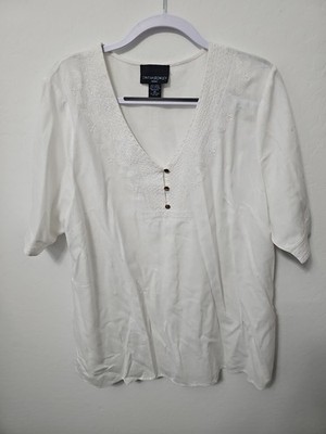 Cynthia Rowley 2XL White Linen Blend Embroidered Tunic Blouse
