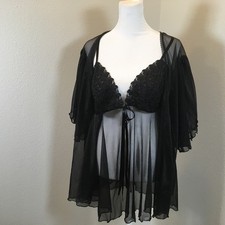 VNTG Seductive Wear Cinema Etoile Nightwear With Robe Black Baby Doll Set Sz Lrg