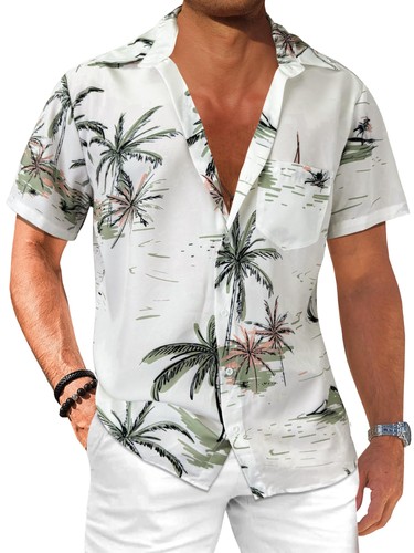 Mens Hawaiian Shirt Floral Short Sleeve Button Down Tropical Summer Beach Tops