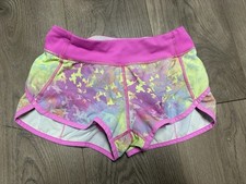 Lululemon Ivivva Kids Girls Shorts Activewear Run Speed Up Mixed Print Pink 10