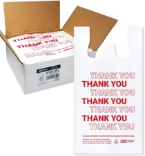 Thank You T-Shirt Carry-Out Bags, Disposable Plastic Bags with Handles for Shopp