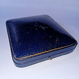 ANTIQUE VINTAGE MAPPIN & WEBB SILVER POCKET WATCH BOX CASE BLUE TOOLED LEATHER