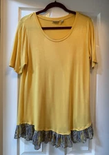LOGO Lori Goldstein Knit Top Tunic Printed Chiffon Yellow Top-Medium