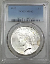 1922 Peace Silver Dollar PCGS MS62 Bright with Frosty Luster #N194F