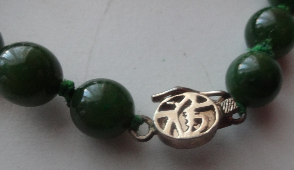 ◆629◆【JADEX 公式アカウント 01 】記念メダル 1930年 Chinese Export Imperial Jade Necklace Silver Clasp 8mm Beads Hand