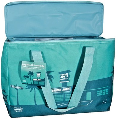 TRADER JOES LARGE REUSABLE INSULATED 8 GALLON COOLER BAG DUSKY BLUE