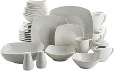 39 Piece White Dinnerware Set Service for 6 with Serveware Dishwasher Safe