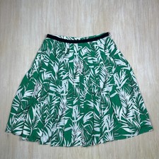 Talbots Green Leaf Print Pleated A-Line Tropical Resort Preppy Midi Skirt 12