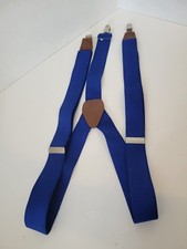 Men's Blue Adjustable Clip-On Suspenders with Brown Leather Accents