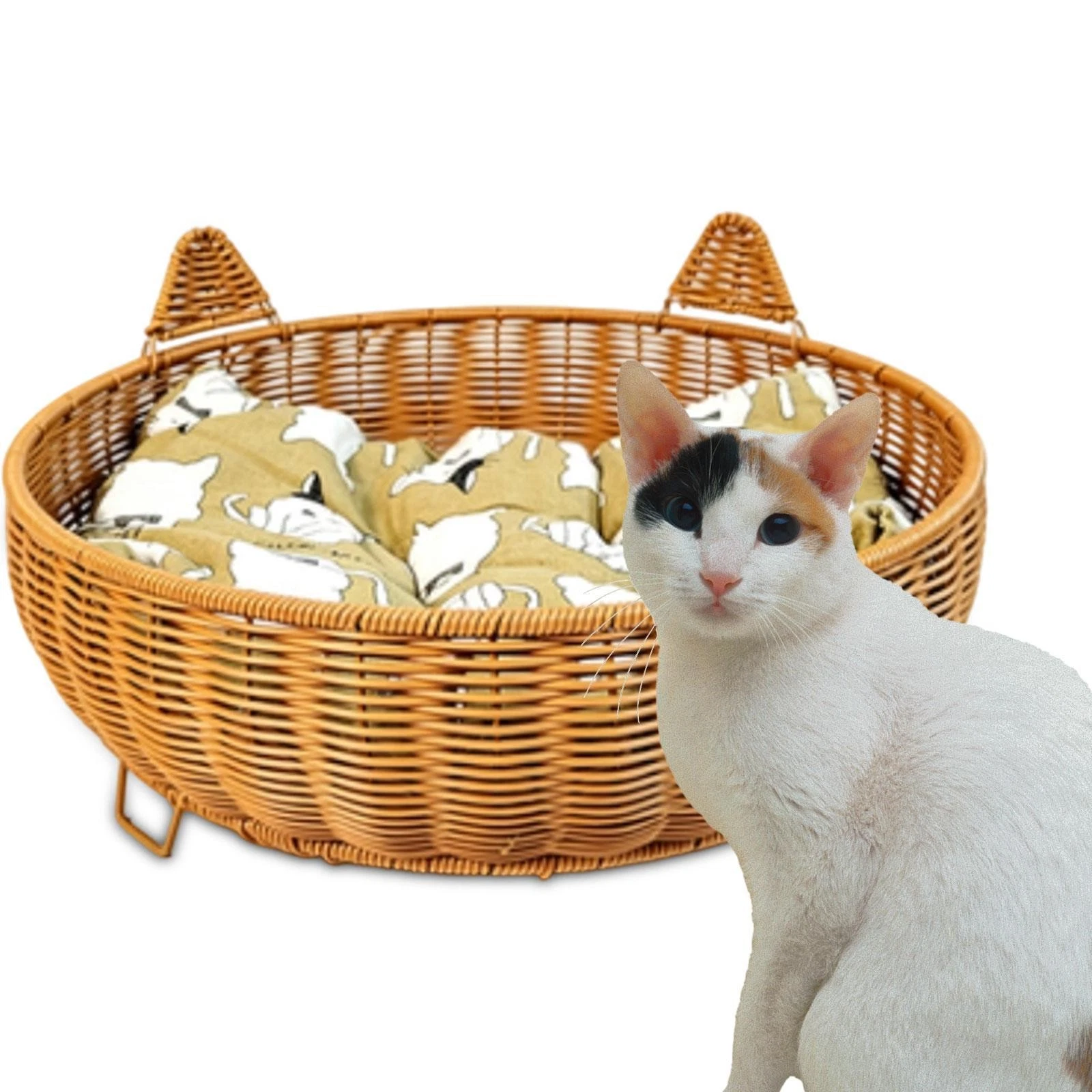 Woven Cat Basket Bed Boho Storage Washable Toy Organizer Kitten Shaped House