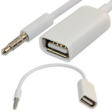 3.5mm Male AUX Audio Plug Jack to USB 2.0 Female Converter Cable Cord EN White