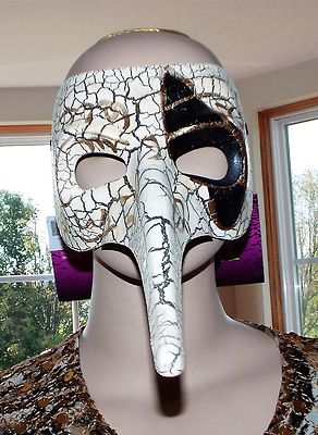 Adult Venetian Masquerade Raven HALLOWEEN Bird Crackle Mask Costume. 8'' NOSE NEW