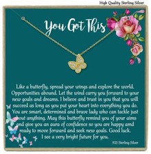 Sterling Silver Butterfly Necklace with Crystals for Bestfriend You Got This