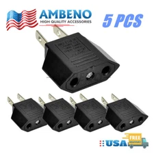 5PCS EU Euro Europe to US USA Power Jack Wall Plug Converter Travel Adapter US