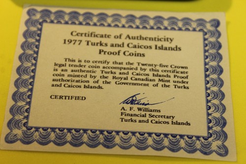 1977 TURKS & CAICOS 25th ACCESSION Jubilee Proof Silver 25 Crowns Coin & COA Box - Bild 4 von 16