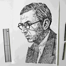 JEAN-PAUL SARTRE original artwork, Pencil drawing, Large scale A2, Philosophy