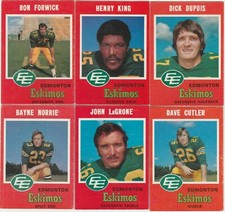 1971 OPC CFL EDMONTON ESKIMOS 6 CARD LOT inc FORWICK, DUPUIS, CUTLER ROOKIE LT34