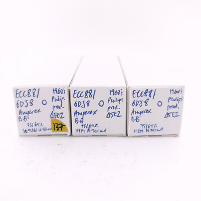 3 X ECC88 AMPEREX BUGLE BOY TUBE. 60er Jahre PROD. MATCHED TRIO. GEBRAUCHT. 1...