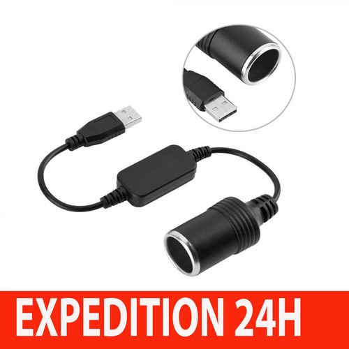 Port USB vers 12V allume-cigare pour voiture Adaptateur d\'alimentation Câble  - Zdjęcie 1 z 9