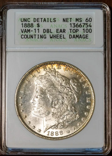 Top 100 1888 Silver $1 Morgan Dollar MS 60 Detail Vam 11 ANACS # 1366754 + Bonus
