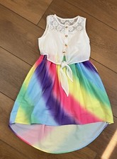 Sunny Fashion Girls Rainbow Skirt Tie-Front High-Low Dress Size 7