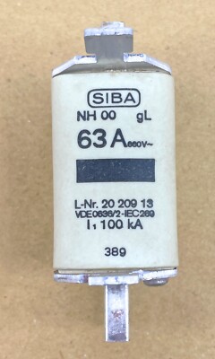 SIBA NH00 63A GL 660VAC 20 209 13 VDE0636/2 IEC260 Sicherung