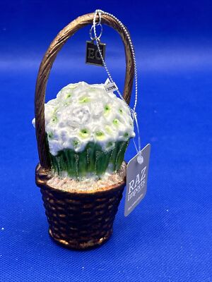 Raz Imports Eric Cortina Glass Paperwhite Flower In Basket Ornament For Spring!