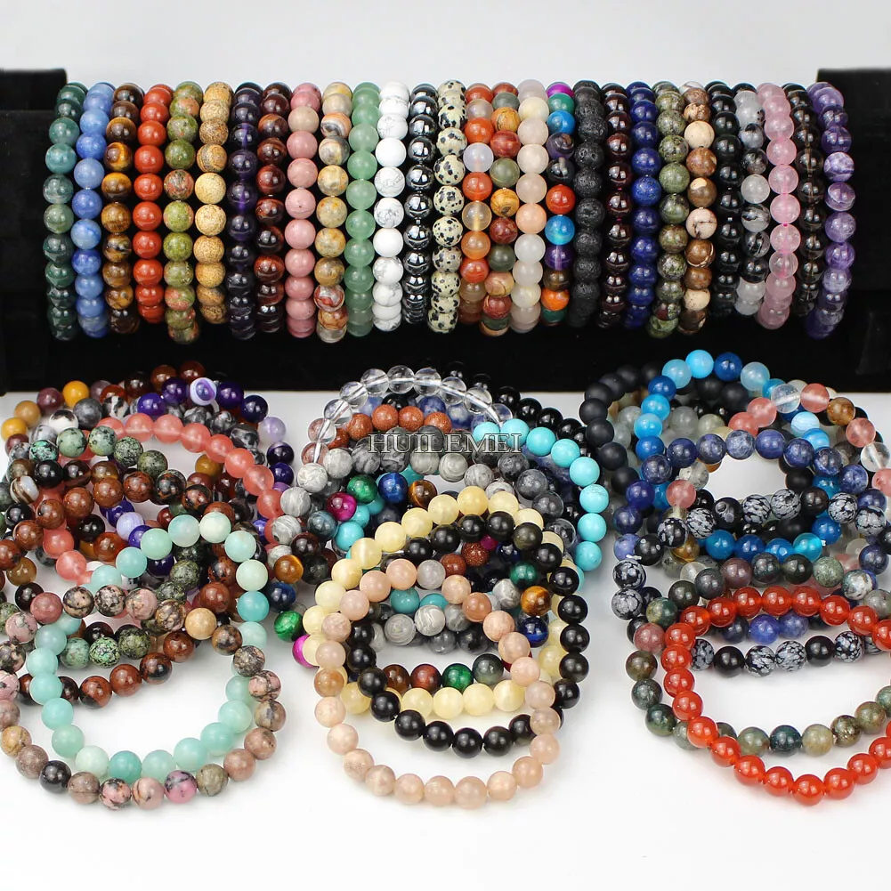 4-8mm Stretchy Stone Bracelets Assorted Natural Gemstone Beads Healing Reiki