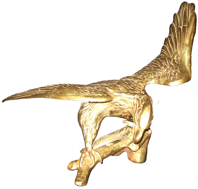 VtG 60s MCM Cast Heavy Textured Brass Eagle On Branch Spread Wings 18'' Wingspan