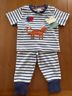 Lilly + Sid NWT Blue/White Stripe Tiger Organic Cotton Top & Pants - 3-6 Months