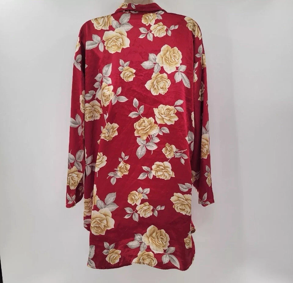 Victoria's Secret Camisa de Noche Camisón Pijama Satinado Rojo Dorado Manga Larga M Foto 3 de 4