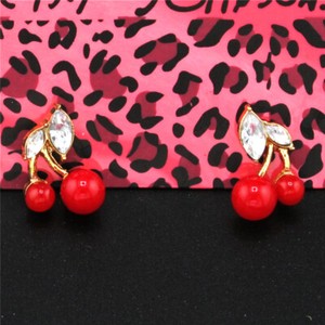 Authentic Red Resin Crystal Fruit Gold Plated Women Stand Lady Jewelry Earring