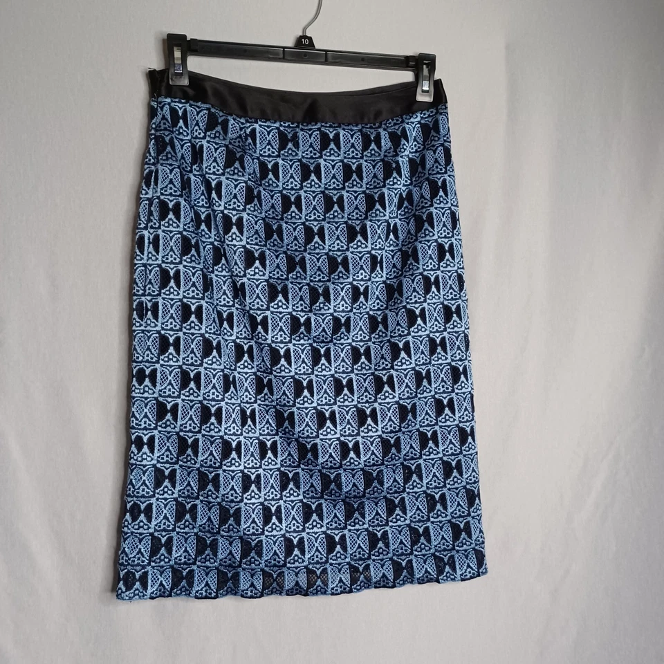 Falda Derek Lam Crosby Para Mujer 6 Azul/Negro Crochet Encaje Coqueta Lolita Foto 2 de 4